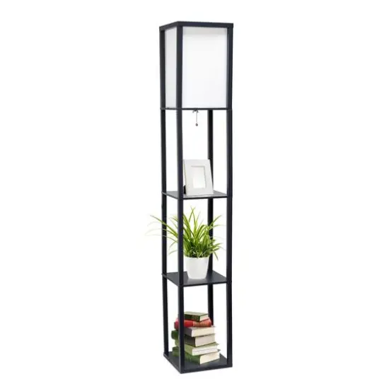 Lalia Home 5ft. Column Shelf Floor Lamp with Linen Shade Black {7}