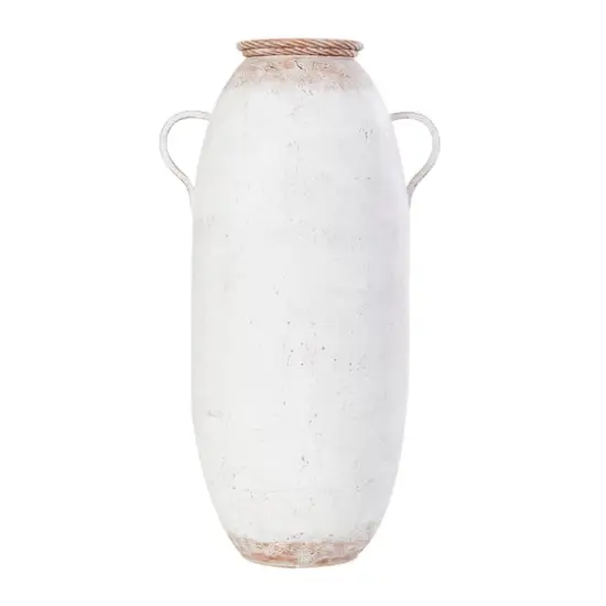 2ft. White Metal Antique Style Vase with Terra Cotta Accents & Handles {1}