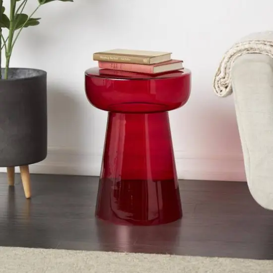 20" Glass Modern Side End Accent Table Red {10}