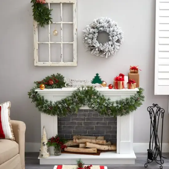 20" White LED Lights Flocked Artificial Christmas Wreath {8}