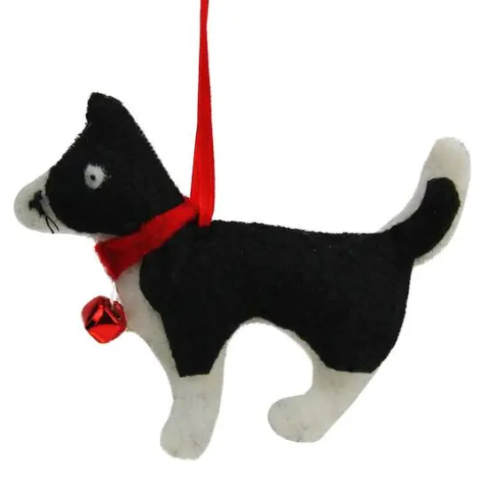 4.5" Black & White Cat with Bell Ornament {4}