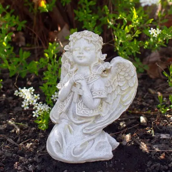6.75" Praying Angel with Cross Outdoor Garden Statue {3}