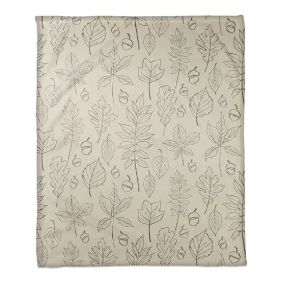 White Fall Leaf Patterned Coral Fleece Blanket {1}