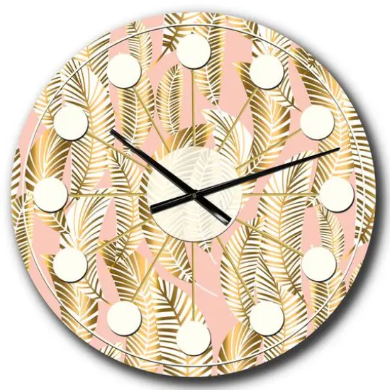Designart 'Golden Palm Leaves I Mid-Century Modern Wall Clock {1}