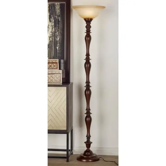 Brown Tempered Glass and Polystone Traditional Torchiere Floor Lamp, 72" x 16" x 16" {6}