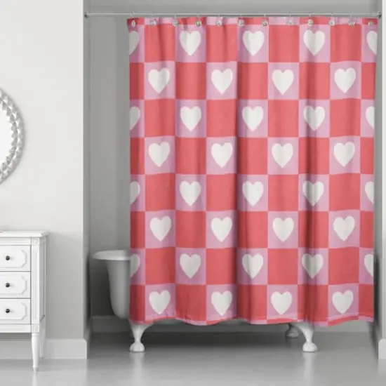 Heart Checkered Board 71" x 74" Shower Curtain {1}