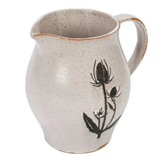 Hello Honey&reg; 50oz. White & Black Reactive Glaze Flower Design Debossed Stoneware Pitcher {6}