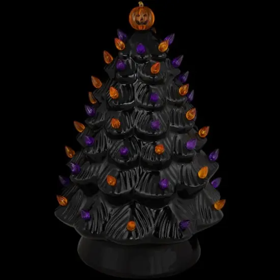 14.75" Black LED Ceramic Halloween Tree with Pumpkin {1}