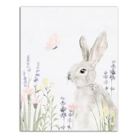 11" x 14" Floral Pasture Bunny Canvas Wall Art {1}