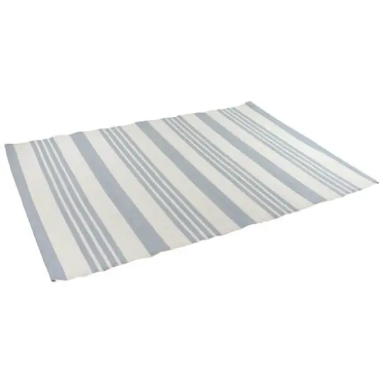 Light Blue & White Striped Rectangular Outdoor Area Rug, 4ft. x 6ft. {4}