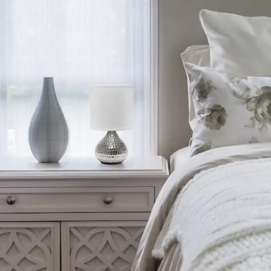 Simple Designs Hammered Silver Table Lamp White {4}