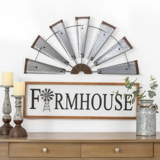 Glitzhome&reg; Galvanized Metal Semi-Circle Windmill Wall D&eacute;cor {4}