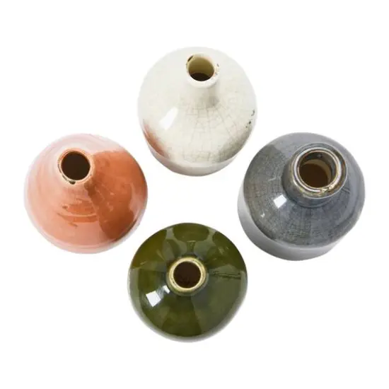 Hello Honey&reg; Stoneware Crackle Glaze Bud Vase Set Terra Cotta Tone {6}