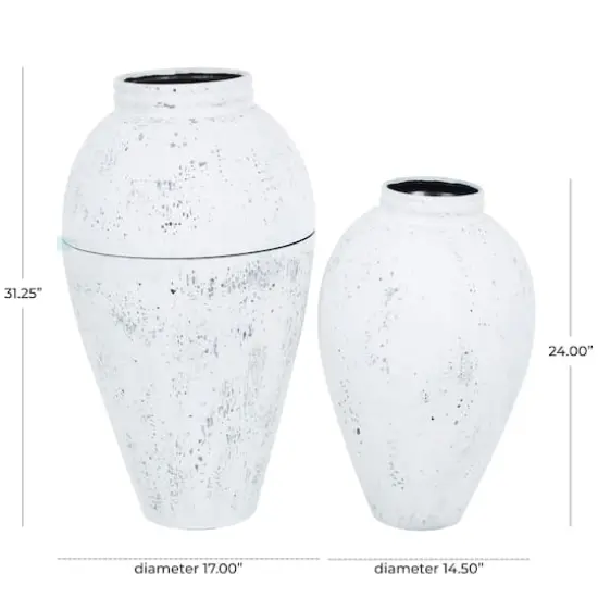 White Distressed Pot Floor Metal Vase Set {8}