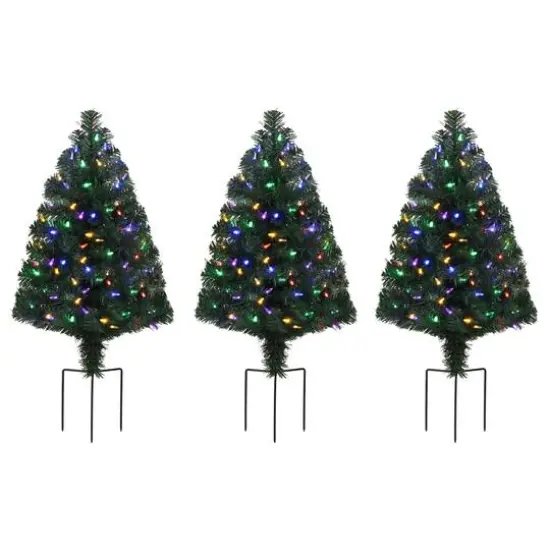3ct. Pre-Lit Alexa Enabled Pathway Green Artificial Christmas Tree Set {3}