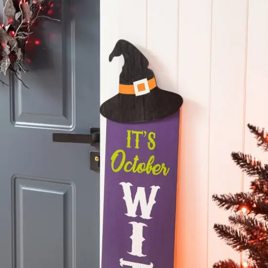 Glitzhome&reg; 4ft. Halloween Wooden Witch Hat Porch D&eacute;cor {5}