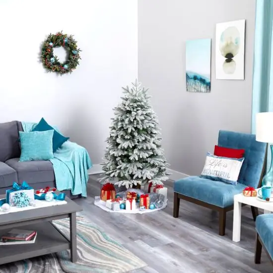 5ft. Pre-Lit Flocked Colorado Mountain Fir Artificial Christmas Tree, Warm White Microdot LED Lights {9}