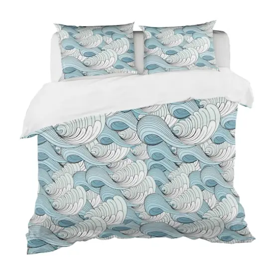 Designart Great Wave Inspiration Coastal Pattern Duvet Cover Set {1}