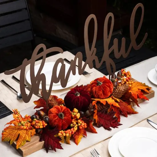 24" GlitzHome&reg; Thankful Floral Tabletop Sign {9}