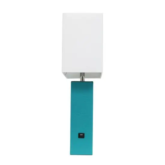 Lalia Home Lexington 21" Leather Table Lamp with USB Charging Port Teal {12}