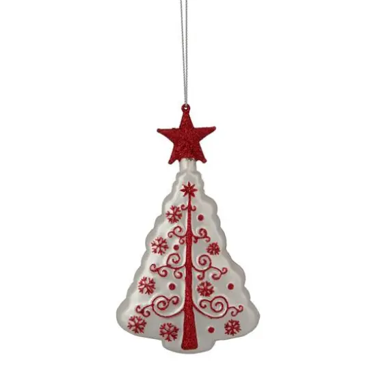 6" White & Red Christmas Tree Glass Ornament {4}
