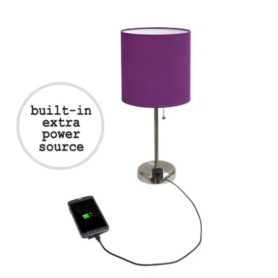 LimeLights 19.5" Brushed Steel Base Lamps with Charging Outlets, 2ct. Purple {7}