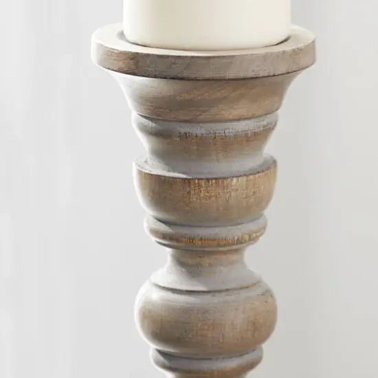 Light Gray Mango Wood Traditional Candle Holder Set {8}