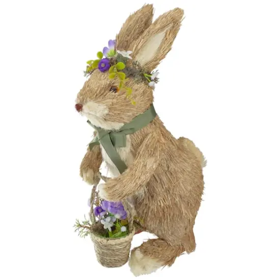 15" Brown Sisal Bunny Rabbit with Basket Easter Figure {1}