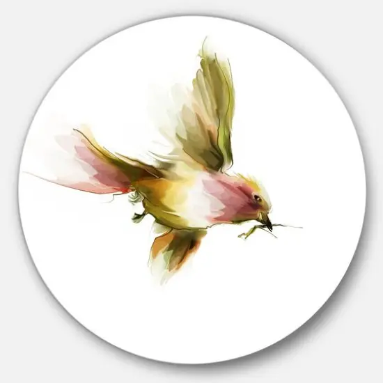 Designart - Nice Flight of Lovely Green Bird' Animal Metal Circle Wall Art {1}