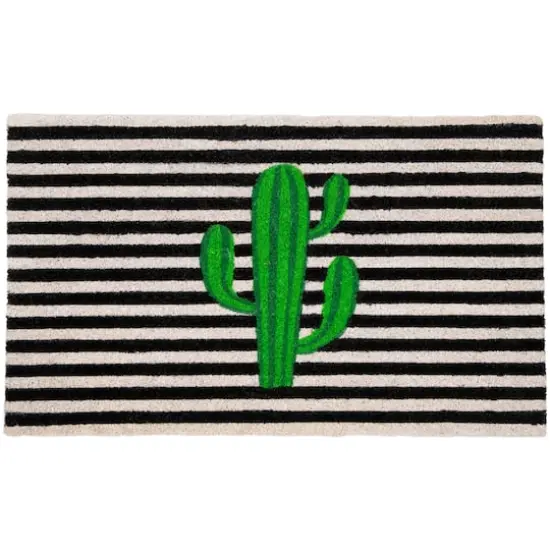Green Cactus Striped Outdoor Doormat {1}