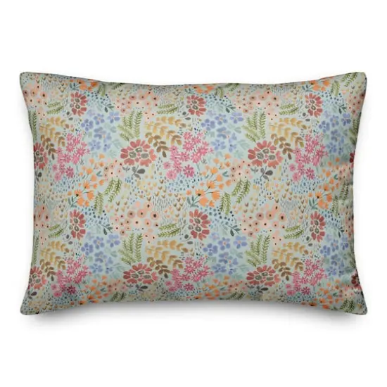 Wild Flower Floral Lumbar Throw Pillow Blue {1}