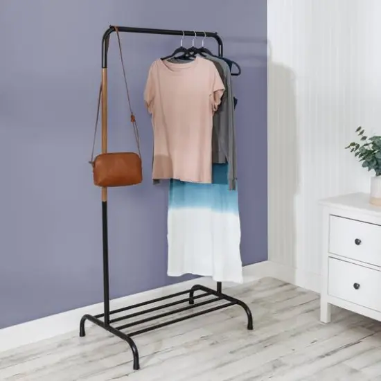 Honey Can Do Black Single Garment Rack with Shoe Shelf & Hanging Bar {3}