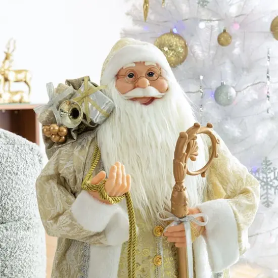 Glitzhome&reg; 35.5" Faux Fur Elegant Christmas Santa Figurine {4}
