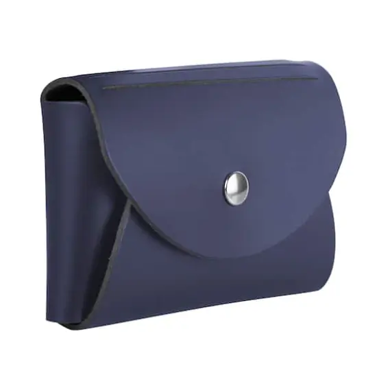 JAM Paper Italian Leather Business Card Holder Case with Round Flap Navy Blue {5}