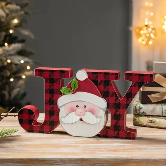 Glitzhome&reg; 11.75'' JOY Wooden Christmas Plaid Table D&eacute;cor {3}