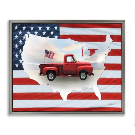 Stupell Industries Farmhouse American Flag Floater Framed Art Gray {1}