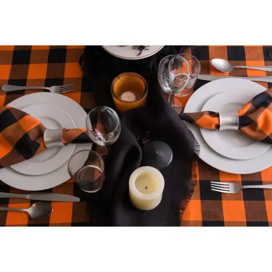 DII&reg; 104" Buffalo Check Tablecloth Orange and Black {7}