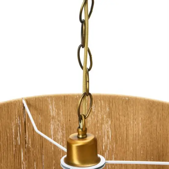 Hello Honey® 16" Brown Coastal Pendant Lamp with Natural Paper Rope Shade, Fringe Detail and Iron Base {12}