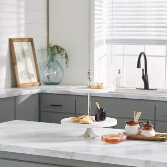 White Stoneware & Aluminum 2 Tier Tray Stand {7}