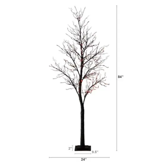 7ft. Pre-Lit Halloween Deluxe Black Twig Artificial Tree with 180 Orange & Purple LED Lights {3}