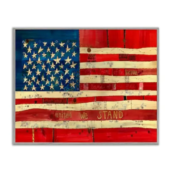 Stupell Industries United We Stand Independence Day Festive American Flag Framed Giclee Art Gray {1}