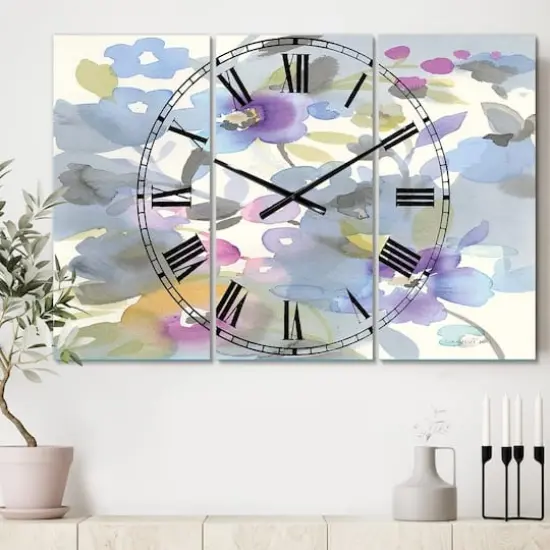 Designart Jewel Garden II Farmhouse 3 Panel Wall Clock {3}