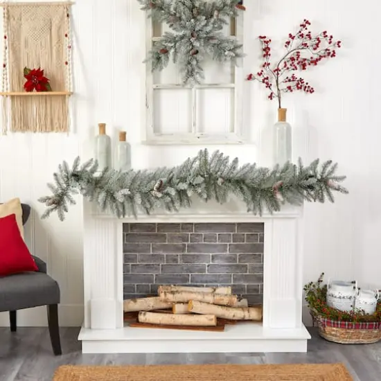 6ft. Pre-Lit LED Frosted Christmas Garland with Pinecones {8}