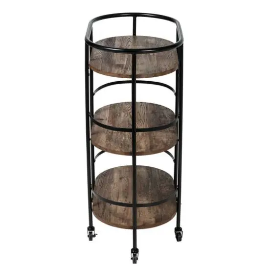 Honey Can Do 3-Tier Black & Rustic Brown Rolling Bar & Serving Cart {12}