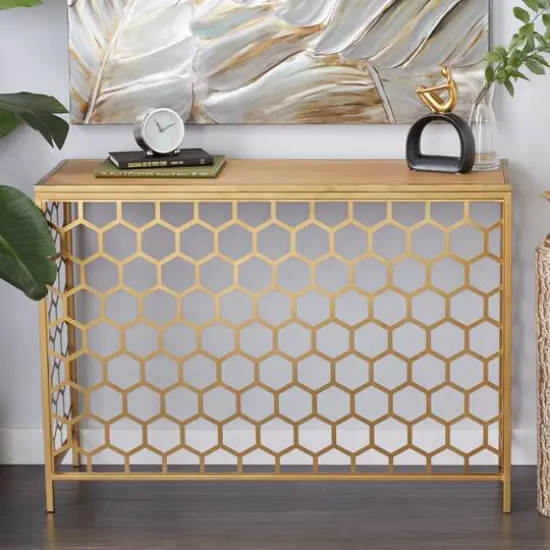 Gold Metal Contemporary Console Table 30" x 42" x 14" {9}