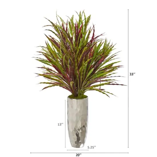3ft. Red & Green Grass Arrangement in Silver Planter {3}