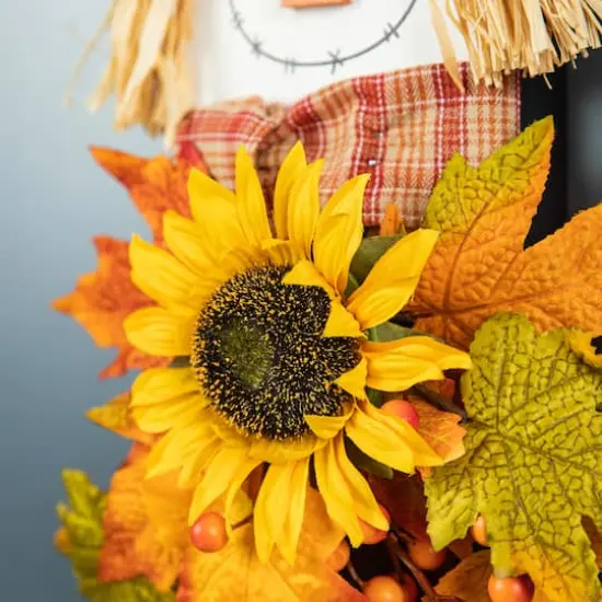 Glitzhome&reg; 26" Fall Wood Scarecrow Floral Door Hanger {6}