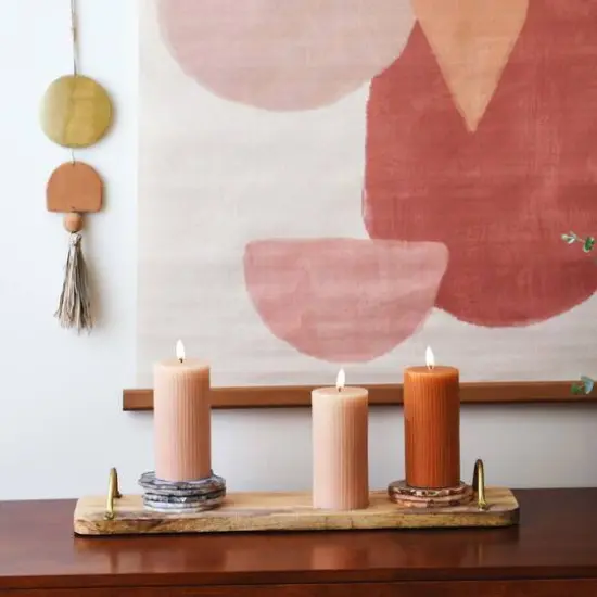 Hello Honey&reg; 23" Natural & Gold Boho Rectangle Mango Wood Tray with Metal Handles {3}