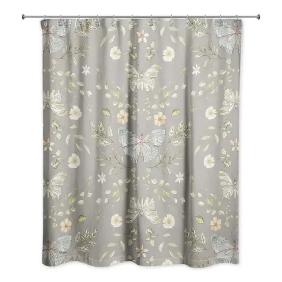 Butterfly Pattern Shower Curtain Gray {1}
