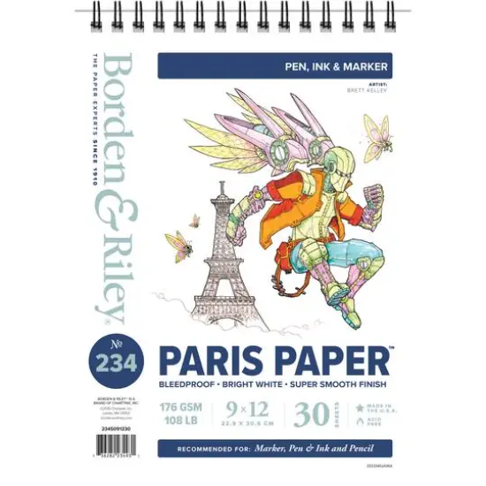 Borden & Riley #234 Paris Bleedproof Paper for Pens Pad, 9" x 12"  {1}